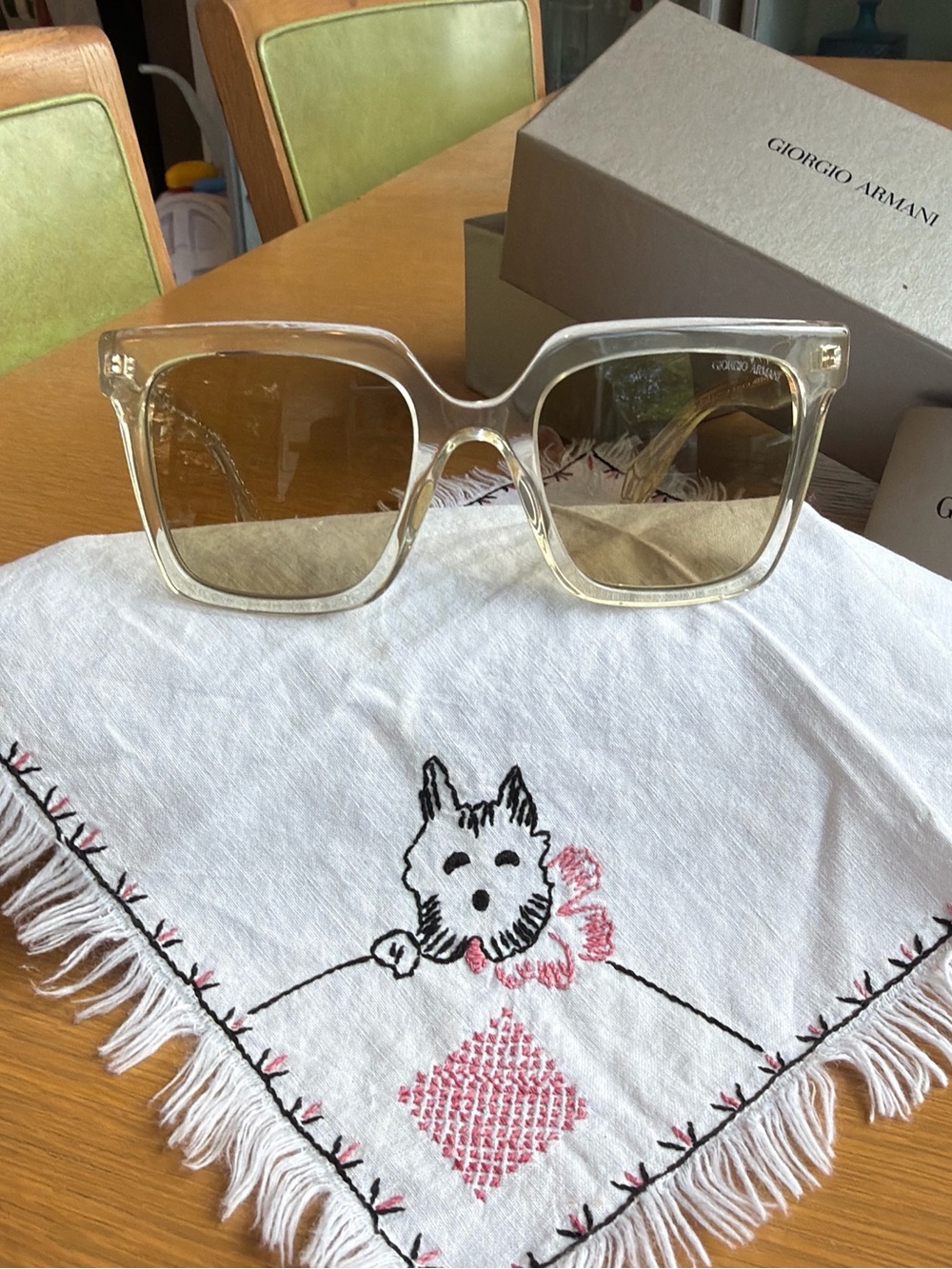 Giorgio Armani Clear Frame Sunglasses with Brown Lenses